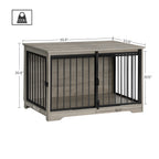 Hzuaneri Dog Crate Furniture, 100 cm Double Door Wooden Dog Crate with Barn Door, Indoor Kennel, End Side Table Animal Crates for Small Medium Large Dogs, Anti-Chew Anti-Escape, Light Ivory DFC02305B