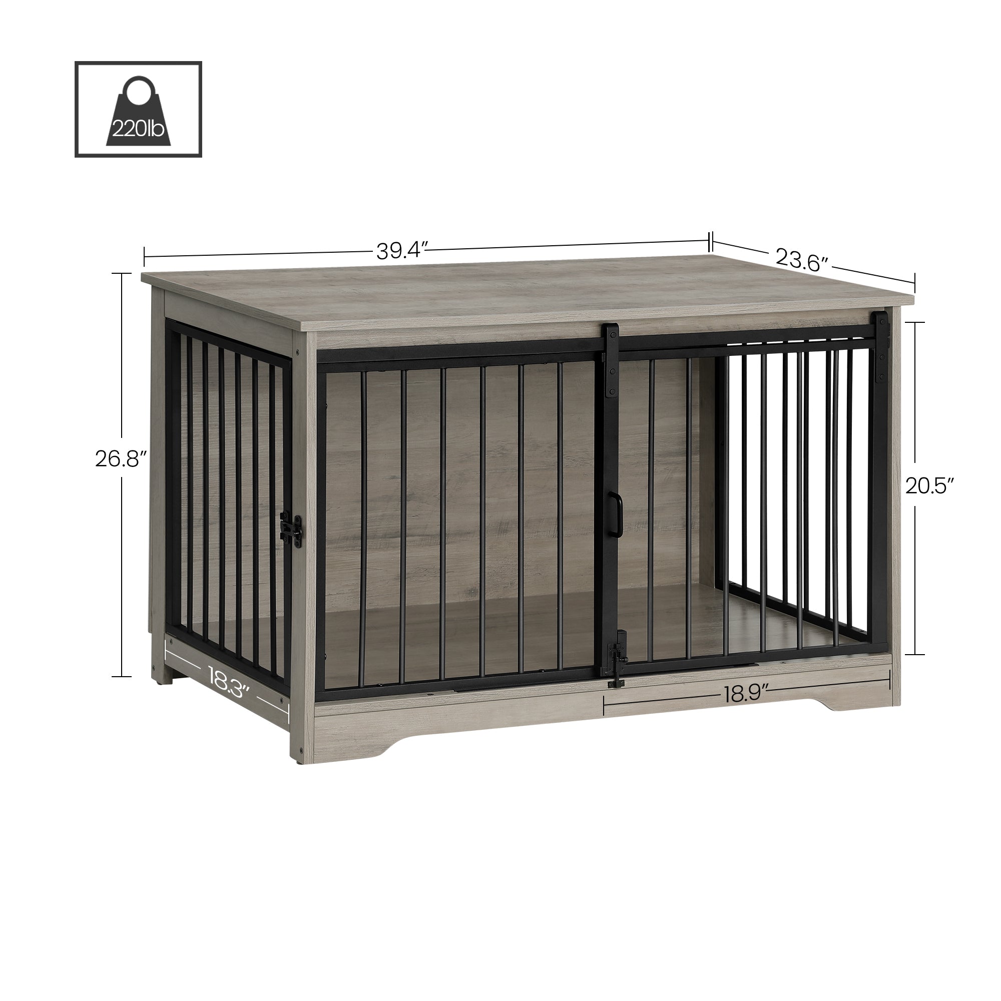 Hzuaneri Dog Crate Furniture, 100 cm Double Door Wooden Dog Crate with Barn Door, Indoor Kennel, End Side Table Animal Crates for Small Medium Large Dogs, Anti-Chew Anti-Escape, Light Ivory DFC02305B