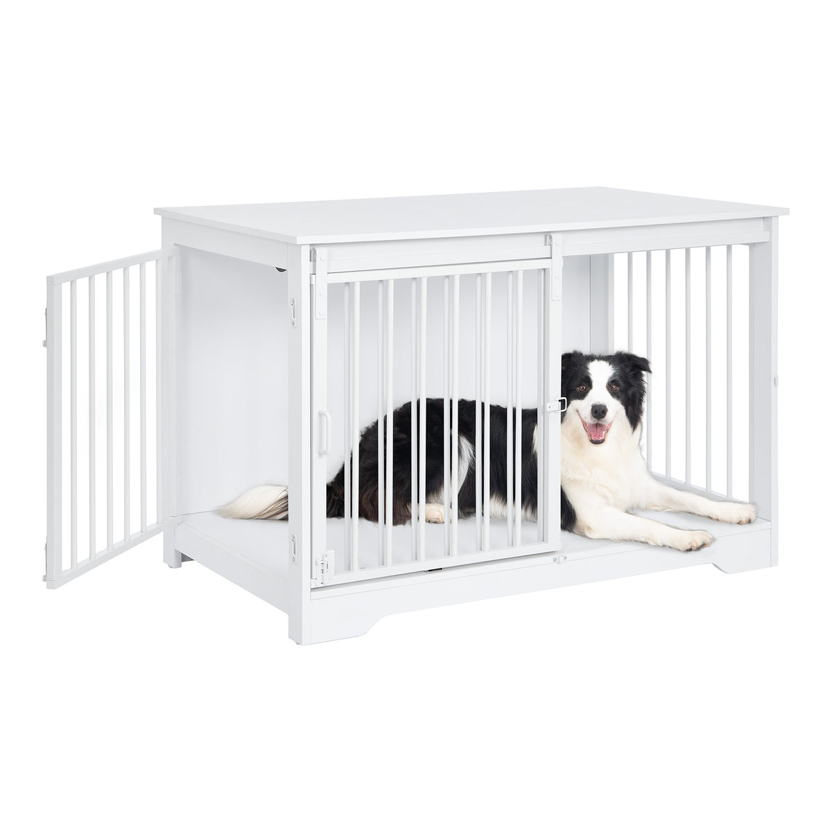Hzuaneri Dog Cage Furniture, 100cm Dog Box for Home Use, Sliding Doors, 2 Doors, Modern Wooden Indoor Dog Box for Small/Medium/Large Dogs, Dog Cage for Home Use, 100 x 60 x 68 cm, White DFC02313W