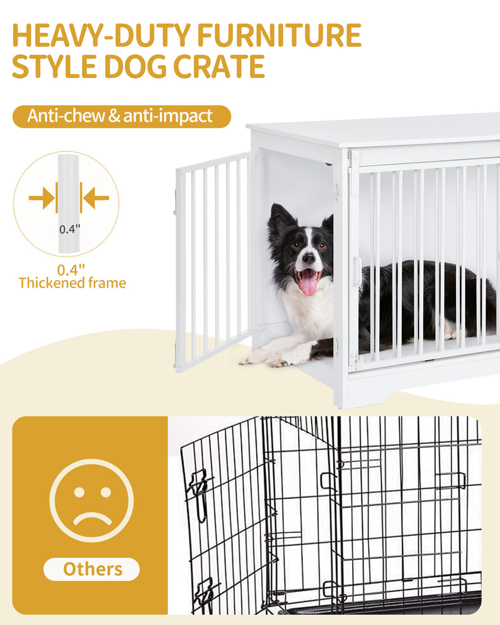 Hzuaneri Dog Cage Furniture, 100cm Dog Box for Home Use, Sliding Doors, 2 Doors, Modern Wooden Indoor Dog Box for Small/Medium/Large Dogs, Dog Cage for Home Use, 100 x 60 x 68 cm, White DFC02313W