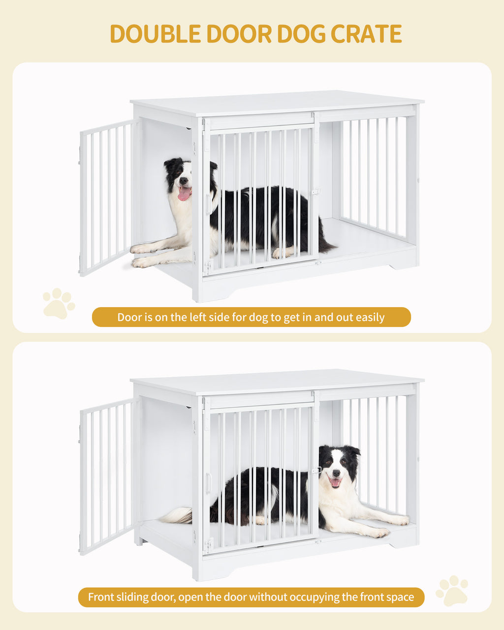 Hzuaneri Dog Cage Furniture, 100cm Dog Box for Home Use, Sliding Doors, 2 Doors, Modern Wooden Indoor Dog Box for Small/Medium/Large Dogs, Dog Cage for Home Use, 100 x 60 x 68 cm, White DFC02313W
