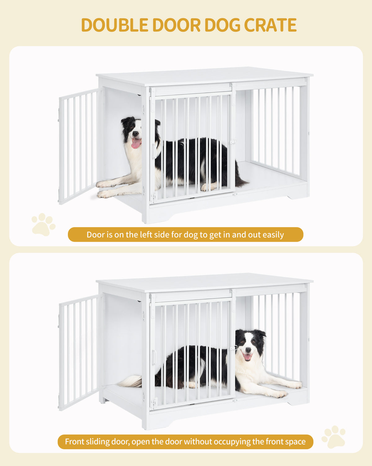 Hzuaneri Dog Cage Furniture, 100cm Dog Box for Home Use, Sliding Doors, 2 Doors, Modern Wooden Indoor Dog Box for Small/Medium/Large Dogs, Dog Cage for Home Use, 100 x 60 x 68 cm, White DFC02313W