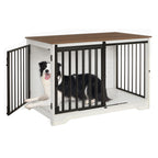 Hzuaneri Dog Cage Furniture, 100cm Dog Box for Home Use, Sliding Doors, 2 Doors, Modern Wooden Indoor Dog Box for Small/Medium/Large Dogs, Dog Cage for Home Use, 100 x 60 x 68 cm, White Brown DFC02314B