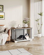 Hzuaneri Dog Cage Furniture, 100cm Dog Box for Home Use, Sliding Doors, 2 Doors, Modern Wooden Indoor Dog Box for Small/Medium/Large Dogs, Dog Cage for Home Use, 100 x 60 x 68 cm, White Brown DFC02314B