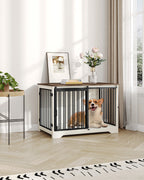 Hzuaneri Dog Cage Furniture, 100cm Dog Box for Home Use, Sliding Doors, 2 Doors, Modern Wooden Indoor Dog Box for Small/Medium/Large Dogs, Dog Cage for Home Use, 100 x 60 x 68 cm, White Brown DFC02314B