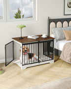 Hzuaneri Dog Cage Furniture, 100cm Dog Box for Home Use, Sliding Doors, 2 Doors, Modern Wooden Indoor Dog Box for Small/Medium/Large Dogs, Dog Cage for Home Use, 100 x 60 x 68 cm, White Brown DFC02314B