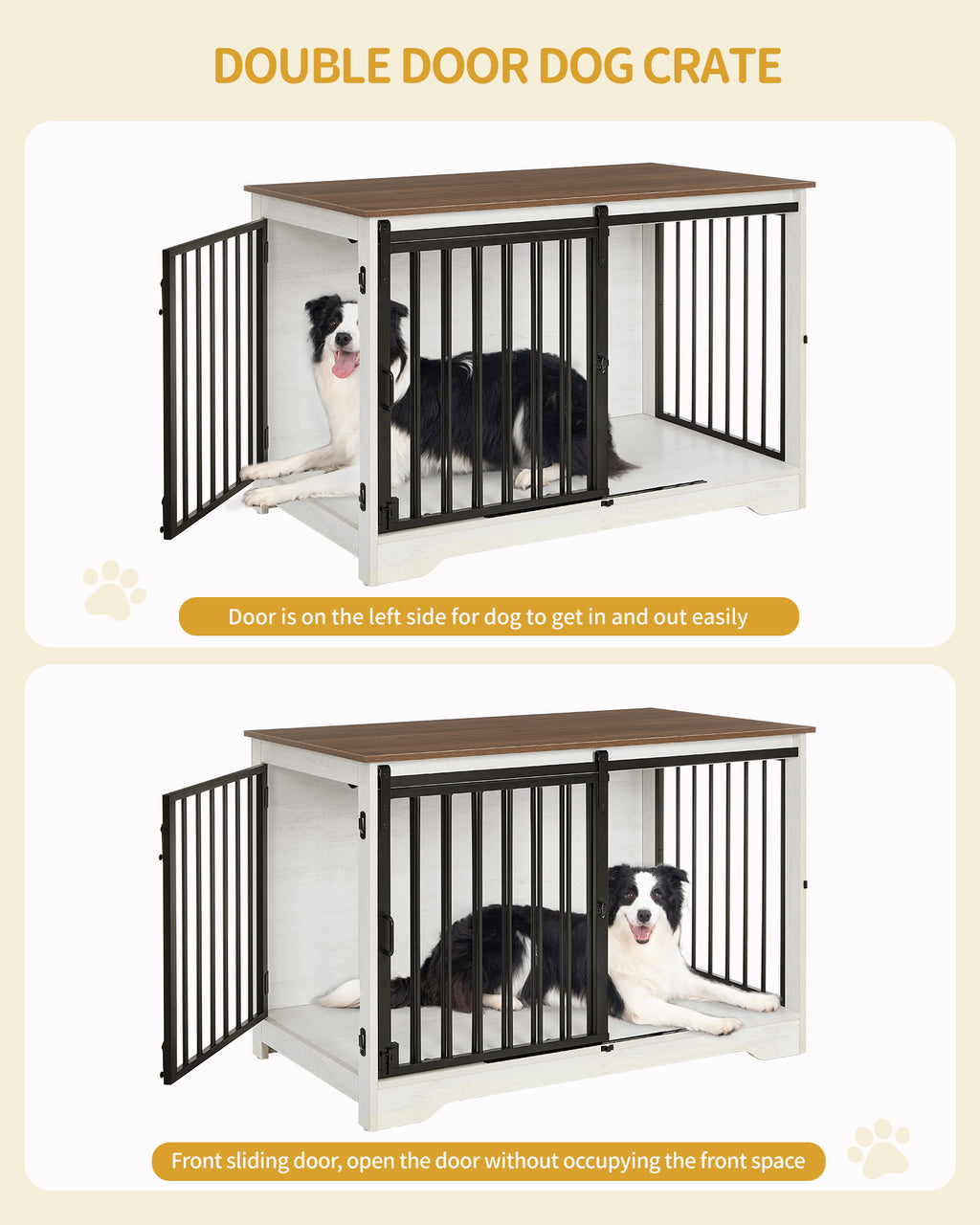 Hzuaneri Dog Cage Furniture, 100cm Dog Box for Home Use, Sliding Doors, 2 Doors, Modern Wooden Indoor Dog Box for Small/Medium/Large Dogs, Dog Cage for Home Use, 100 x 60 x 68 cm, White Brown DFC02314B