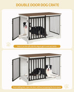 Hzuaneri Dog Cage Furniture, 100cm Dog Box for Home Use, Sliding Doors, 2 Doors, Modern Wooden Indoor Dog Box for Small/Medium/Large Dogs, Dog Cage for Home Use, 100 x 60 x 68 cm, White Brown DFC02314B