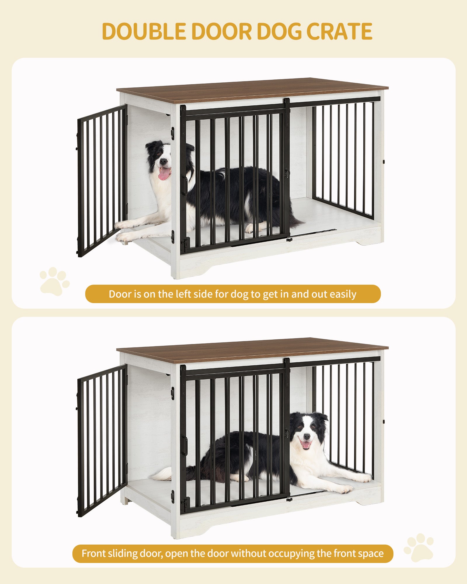 Hzuaneri Dog Cage Furniture, 100cm Dog Box for Home Use, Sliding Doors, 2 Doors, Modern Wooden Indoor Dog Box for Small/Medium/Large Dogs, Dog Cage for Home Use, 100 x 60 x 68 cm, White Brown DFC02314B