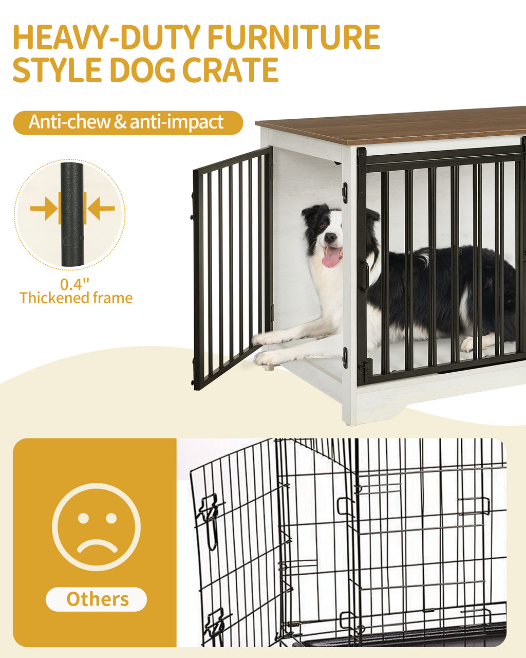 Hzuaneri Dog Cage Furniture, 100cm Dog Box for Home Use, Sliding Doors, 2 Doors, Modern Wooden Indoor Dog Box for Small/Medium/Large Dogs, Dog Cage for Home Use, 100 x 60 x 68 cm, White Brown DFC02314B