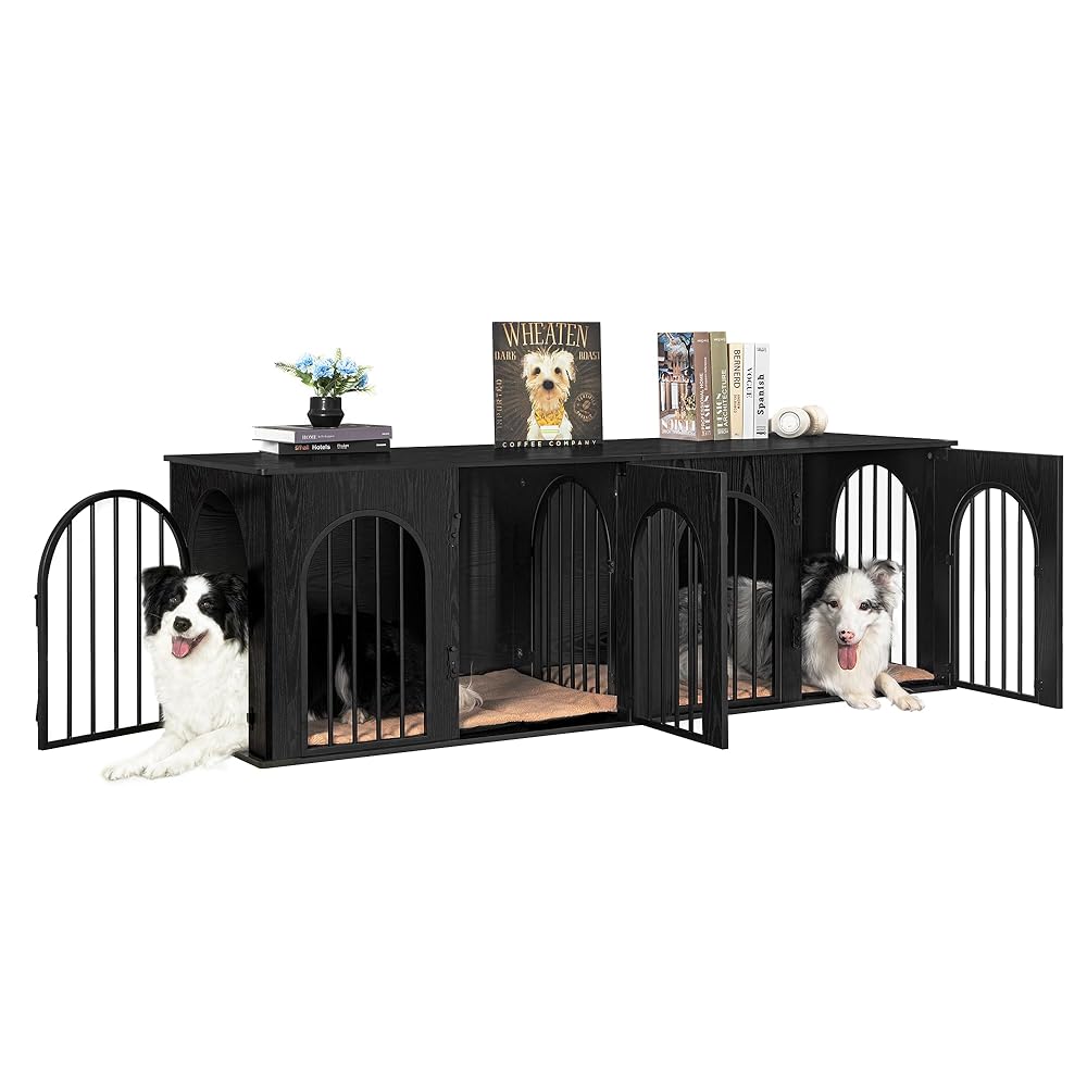 Hzuaneri 71" Dog Crate Furniture for 2 Dogs, Heavy Duty Wooden Kennel for Medium Large Dogs with Divider