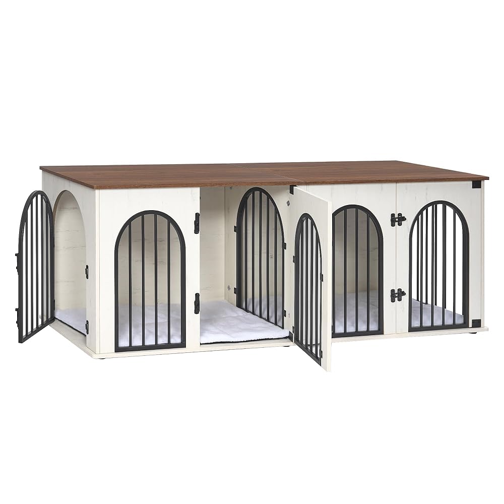 Hzuaneri 71" Dog Crate Furniture for 2 Dogs, Heavy Duty Wooden Kennel for Medium Large Dogs with Divider