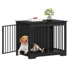 Hzuaneri  Dog Cage Furniture, 81 cm Dog Box for Home, Sliding Doors, 2 Doors, Modern Wooden Indoor Dog Box for Small/Medium Dogs, Dog Cage for Home, 81 x 55 x 67.5 cm, Black DFC83604B