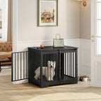 Hzuaneri  Dog Cage Furniture, 81 cm Dog Box for Home, Sliding Doors, 2 Doors, Modern Wooden Indoor Dog Box for Small/Medium Dogs, Dog Cage for Home, 81 x 55 x 67.5 cm, Black DFC83604B