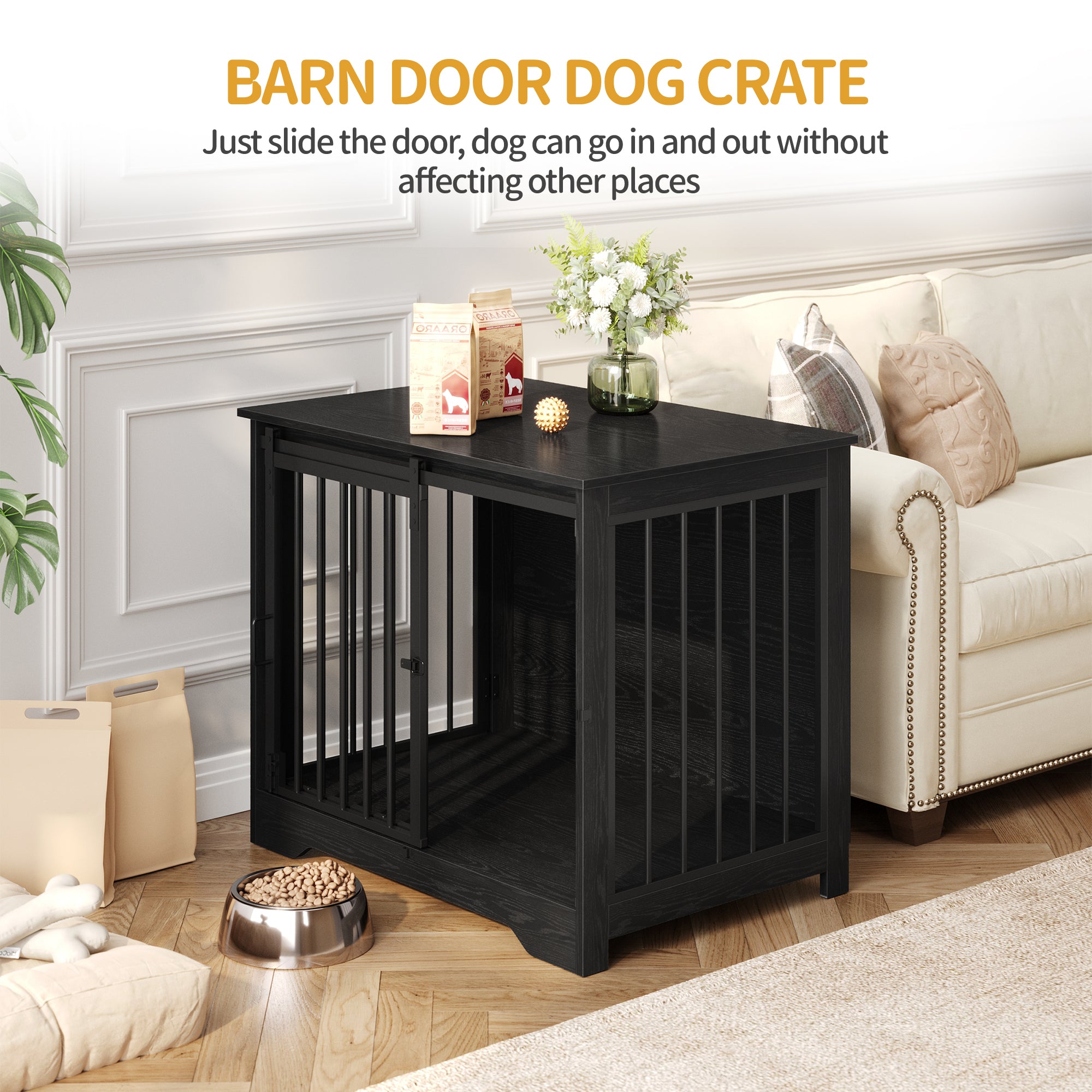 Hzuaneri  Dog Cage Furniture, 81 cm Dog Box for Home, Sliding Doors, 2 Doors, Modern Wooden Indoor Dog Box for Small/Medium Dogs, Dog Cage for Home, 81 x 55 x 67.5 cm, Black DFC83604B