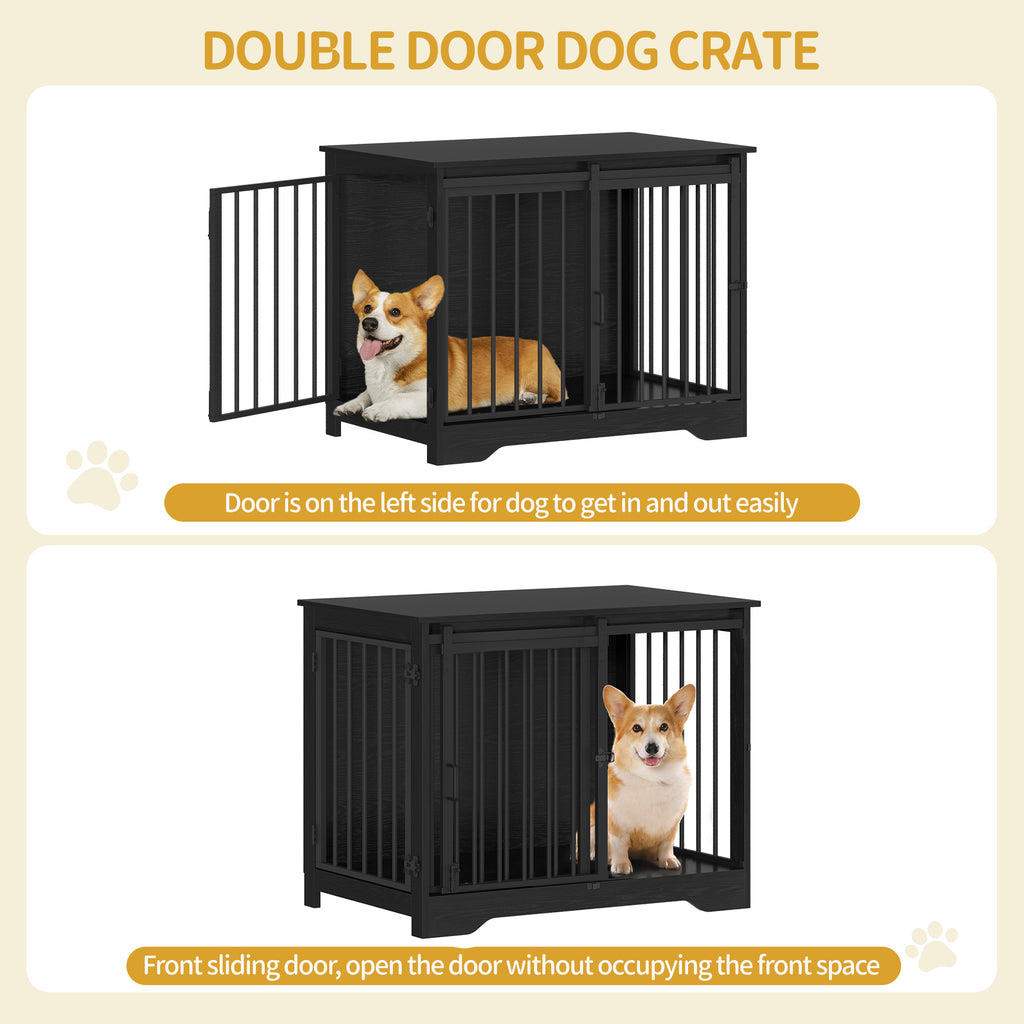 Hzuaneri  Dog Cage Furniture, 81 cm Dog Box for Home, Sliding Doors, 2 Doors, Modern Wooden Indoor Dog Box for Small/Medium Dogs, Dog Cage for Home, 81 x 55 x 67.5 cm, Black DFC83604B