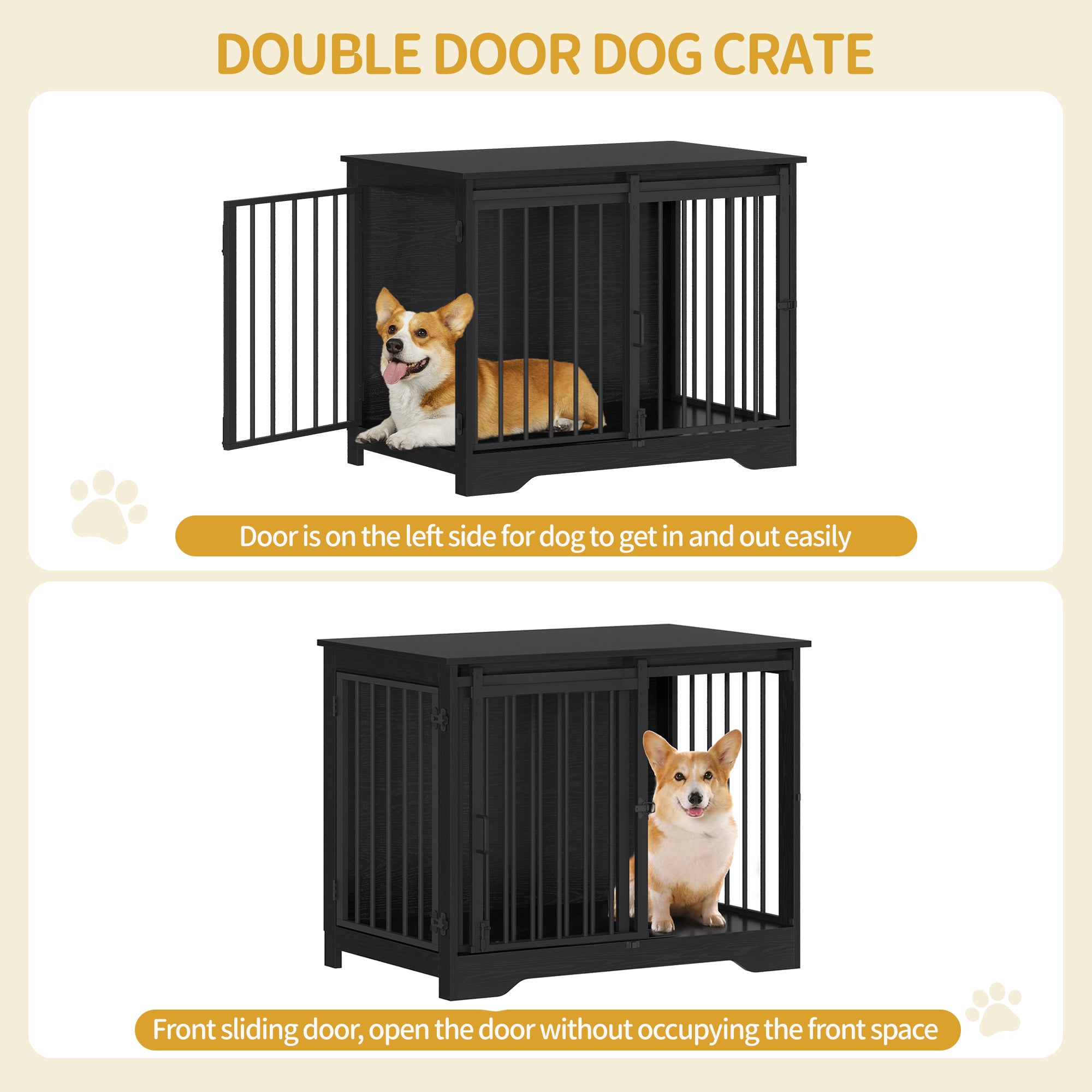 Hzuaneri  Dog Cage Furniture, 81 cm Dog Box for Home, Sliding Doors, 2 Doors, Modern Wooden Indoor Dog Box for Small/Medium Dogs, Dog Cage for Home, 81 x 55 x 67.5 cm, Black DFC83604B