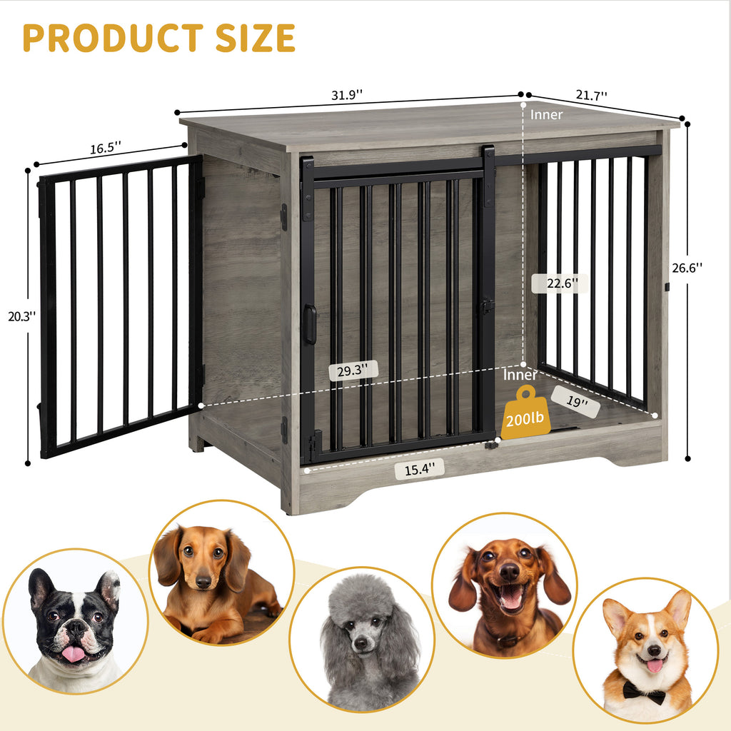 Hzuaneri Dog Crate Furniture, 81cm Dog Box for Home Use, Sliding Doors, 2 Doors, Modern Wooden Indoor Dog Box for Small/Medium Dogs, Dog Crate for Home Use, 81 x 55 x 67.5cm, Light Ivory DFC83605B