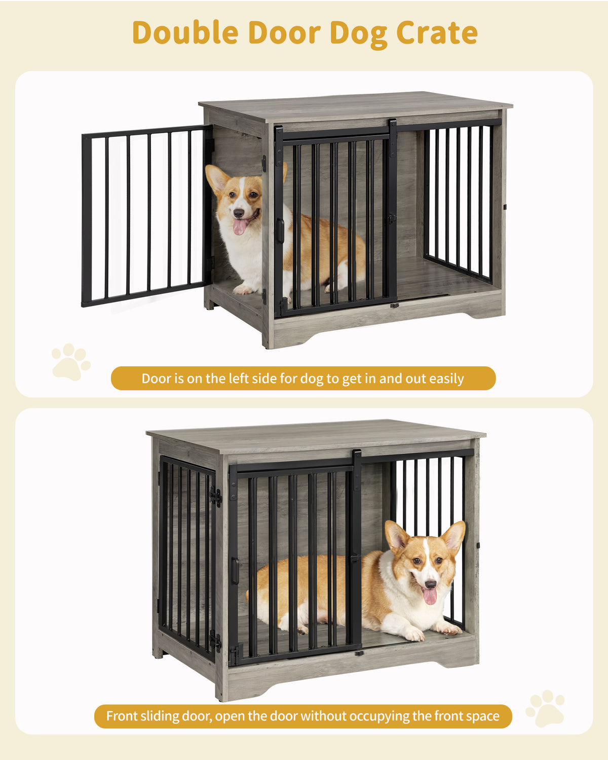 Hzuaneri Dog Crate Furniture, 81cm Dog Box for Home Use, Sliding Doors, 2 Doors, Modern Wooden Indoor Dog Box for Small/Medium Dogs, Dog Crate for Home Use, 81 x 55 x 67.5cm, Light Ivory DFC83605B