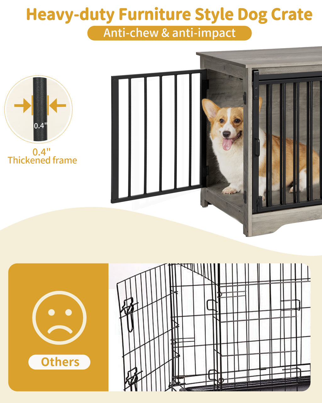 Hzuaneri Dog Crate Furniture, 81cm Dog Box for Home Use, Sliding Doors, 2 Doors, Modern Wooden Indoor Dog Box for Small/Medium Dogs, Dog Crate for Home Use, 81 x 55 x 67.5cm, Light Ivory DFC83605B