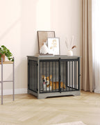 Hzuaneri Dog Crate Furniture, 81cm Dog Box for Home Use, Sliding Doors, 2 Doors, Modern Wooden Indoor Dog Box for Small/Medium Dogs, Dog Crate for Home Use, 81 x 55 x 67.5cm, Light Ivory DFC83605B