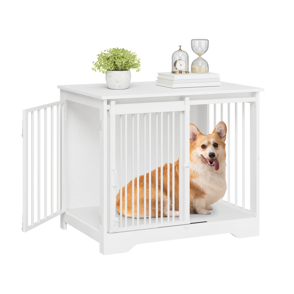 Hzuaneri Dog Cage Furniture, 81cm Dog Box for Home Use, Sliding Doors, 2 Doors, Modern Wooden Indoor Dog Box for Small/Medium Dogs, Dog Cage for Home Use, 81 x 55 x 67.5 cm, White DFC83613W
