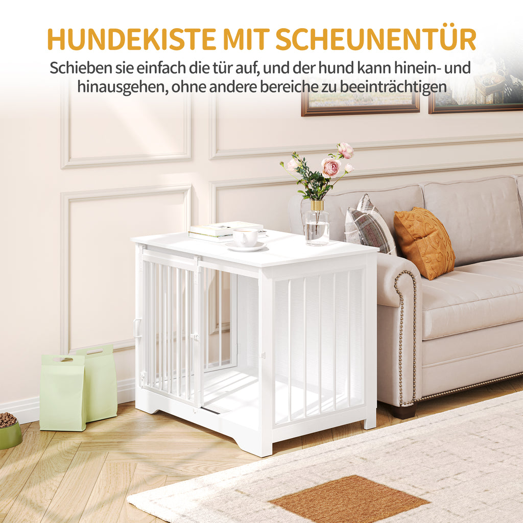 Hzuaneri Dog Cage Furniture, 81cm Dog Box for Home Use, Sliding Doors, 2 Doors, Modern Wooden Indoor Dog Box for Small/Medium Dogs, Dog Cage for Home Use, 81 x 55 x 67.5 cm, White DFC83613W