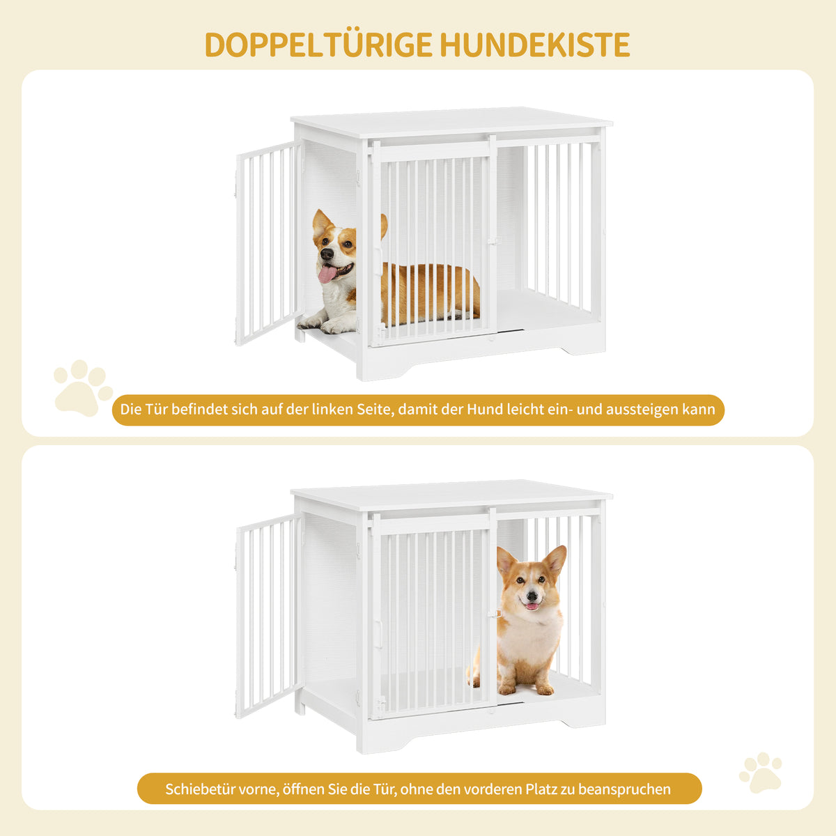 Hzuaneri Dog Cage Furniture, 81cm Dog Box for Home Use, Sliding Doors, 2 Doors, Modern Wooden Indoor Dog Box for Small/Medium Dogs, Dog Cage for Home Use, 81 x 55 x 67.5 cm, White DFC83613W