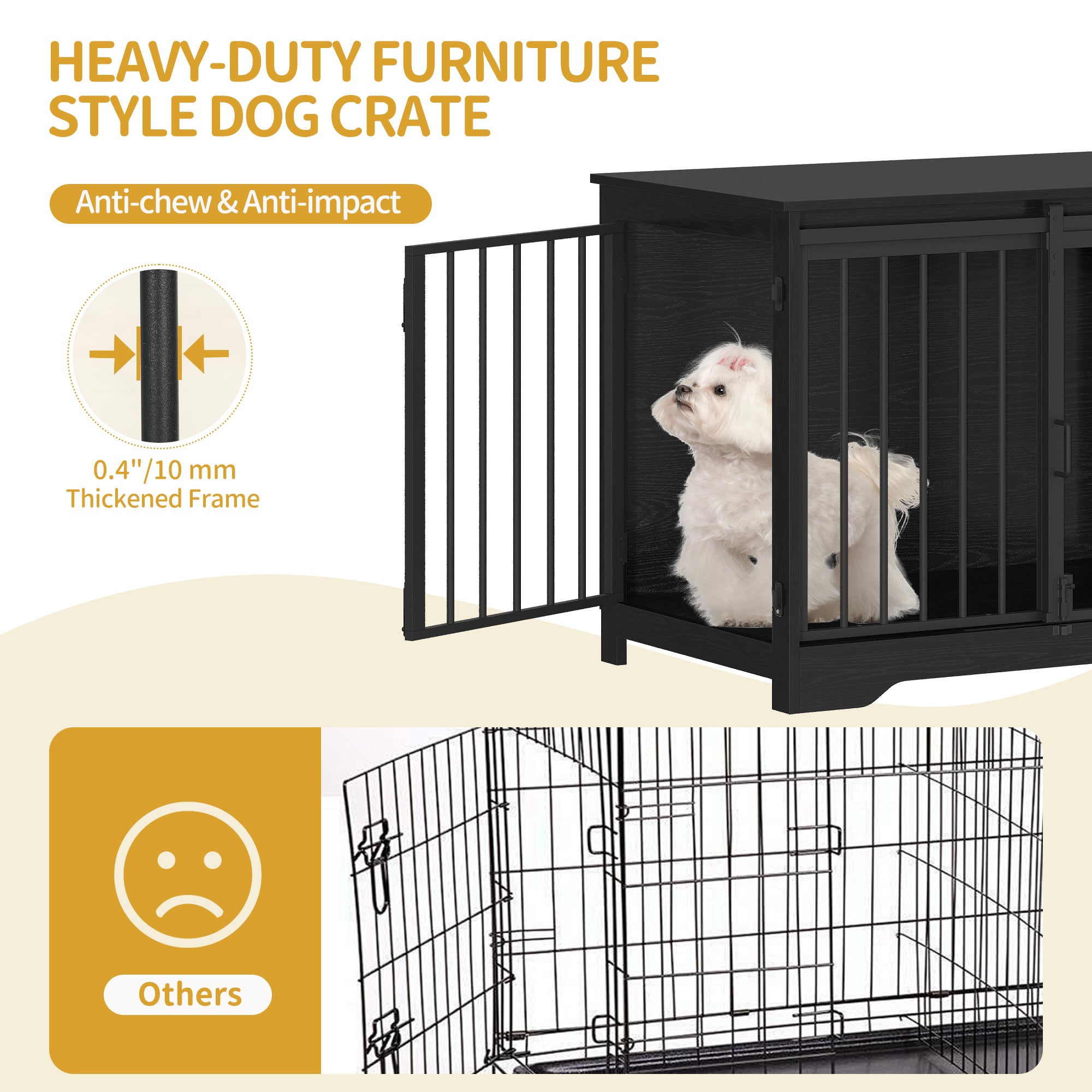 Hzuaneri  Dog Cage Furniture, 81 cm Dog Box for Home, Sliding Doors, 2 Doors, Modern Wooden Indoor Dog Box for Small/Medium Dogs, Dog Cage for Home, 81 x 55 x 67.5 cm, Black DFC83604B