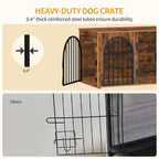 Hzuaneri Dog Crate Furniture, 100 cm Wooden Dog Crate, Indoor Kennel for Large Dogs, End Side Table Animal Crates, Anti-Chew, Anti-Escape, Arched Door Design, Rustic Brown DFC84101B