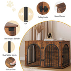 Hzuaneri Dog Crate Furniture, 100 cm Wooden Dog Crate, Indoor Kennel for Large Dogs, End Side Table Animal Crates, Anti-Chew, Anti-Escape, Arched Door Design, Rustic Brown DFC84101B