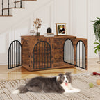 Hzuaneri Dog Crate Furniture, 100 cm Wooden Dog Crate, Indoor Kennel for Large Dogs, End Side Table Animal Crates, Anti-Chew, Anti-Escape, Arched Door Design, Rustic Brown DFC84101B