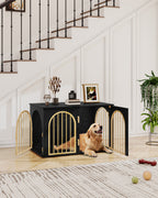 Hzuaneri Dog Cage Furniture, 100 cm Dog Box for Home, 3 Doors, Arch Door, Modern Dog Box Indoor for Dogs, Side Table, Dog Cage Heavy Duty, 100 x 60 x 63 cm, Black Gold DFC84104A