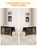 Hzuaneri Dog Cage Furniture, 100 cm Dog Box for Home, 3 Doors, Arch Door, Modern Dog Box Indoor for Dogs, Side Table, Dog Cage Heavy Duty, 100 x 60 x 63 cm, Black Gold DFC84104A