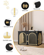 Hzuaneri Dog Cage Furniture, 100 cm Dog Box for Home, 3 Doors, Arch Door, Modern Dog Box Indoor for Dogs, Side Table, Dog Cage Heavy Duty, 100 x 60 x 63 cm, Black Gold DFC84104A