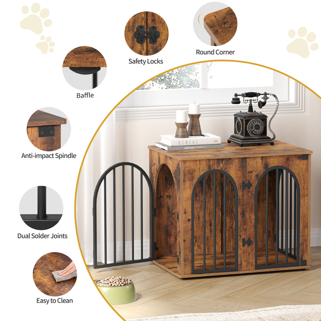 Hzuaneri Dog Cage Furniture, 68 cm Dog Box for Home, 3 Doors, Arch Door, Modern Dog Box Indoor for Dogs, Side Table, Dog Cage Heavy Duty,DFC85504B