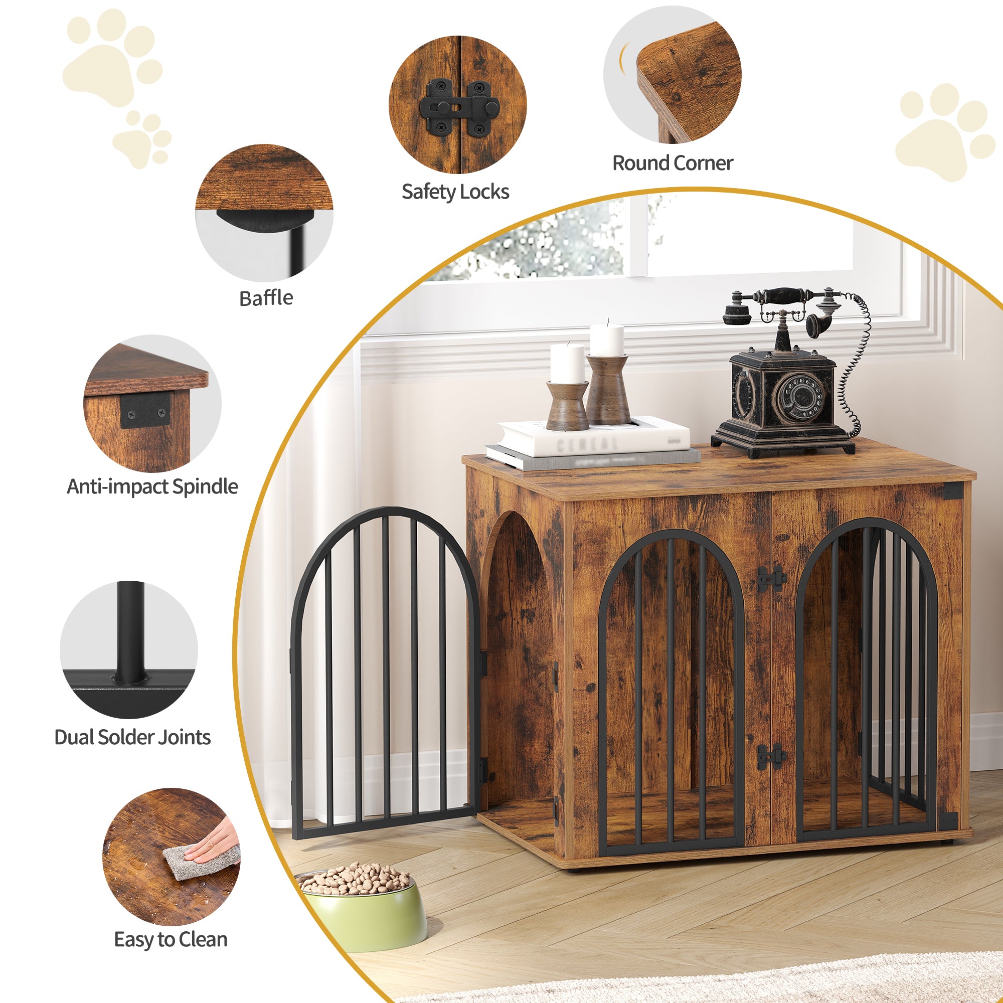 Hzuaneri Dog Cage Furniture, 68 cm Dog Box for Home, 3 Doors, Arch Door, Modern Dog Box Indoor for Dogs, Side Table, Dog Cage Heavy Duty,DFC85504B