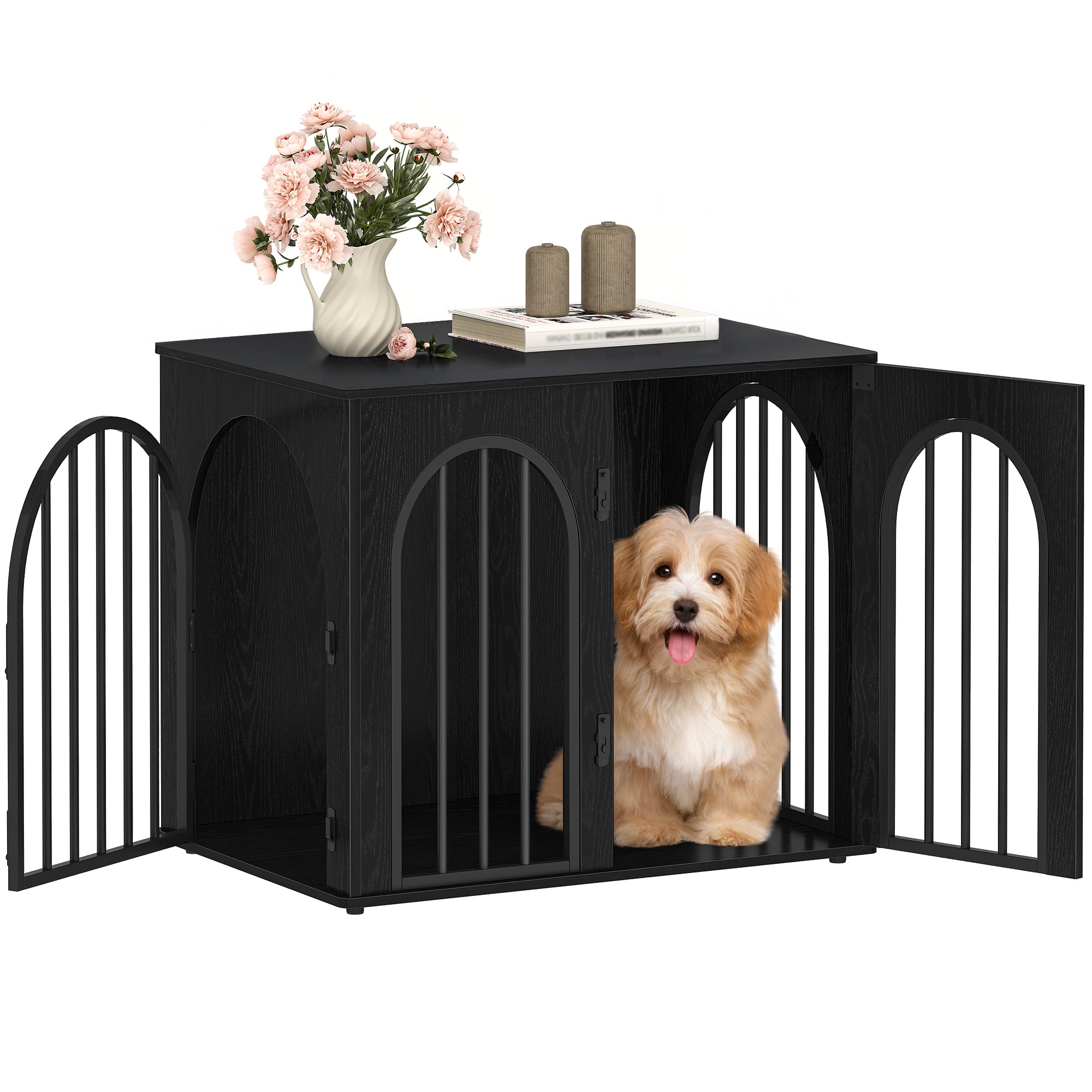 Hzuaneri Dog Cage Furniture, 68 cm Dog Box for Home, 3 Doors, Arch Door, Modern Dog Box Indoor for Dogs, Side Table, Dog Cage Heavy Duty,DFC85504B