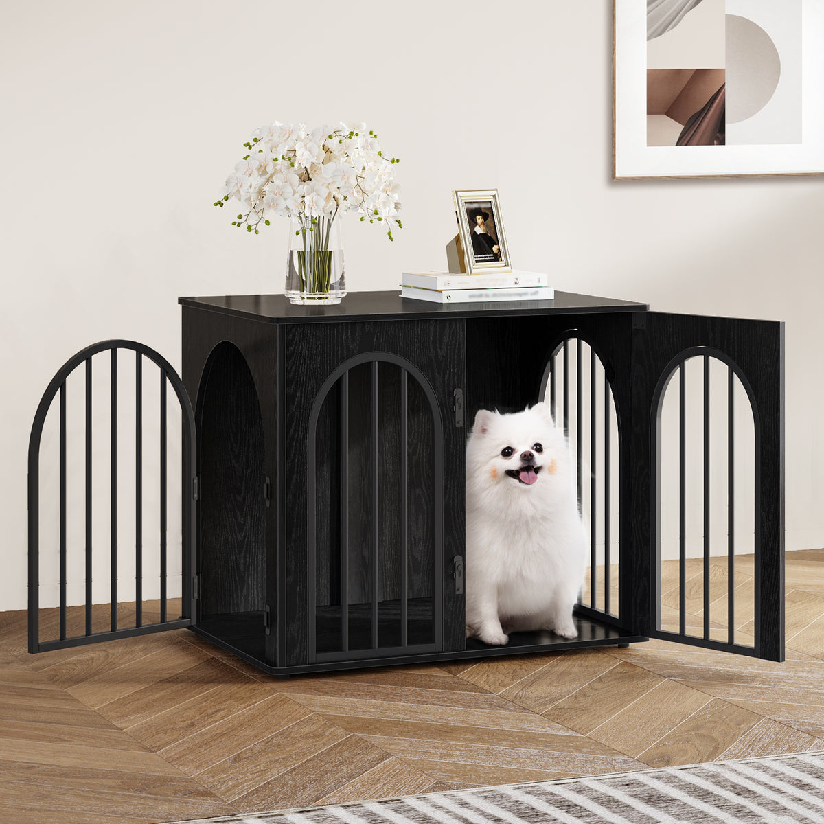 Hzuaneri Dog Cage Furniture, 68 cm Dog Box for Home, 3 Doors, Arch Door, Modern Dog Box Indoor for Dogs, Side Table, Dog Cage Heavy Duty,DFC85504B