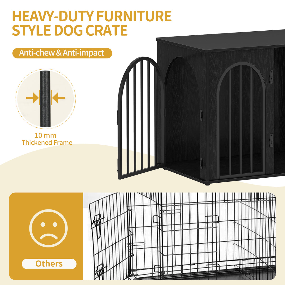 Hzuaneri Dog Cage Furniture, 68 cm Dog Box for Home, 3 Doors, Arch Door, Modern Dog Box Indoor for Dogs, Side Table, Dog Cage Heavy Duty,DFC85504B