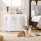 Hzuaneri Dog Cage Furniture, 68cm Dog Box for Home, 3 Doors, Arched Door, Modern Indoor Dog Crate for Dogs, Side Table, Heavy Duty Dog Cage, 68 x 49 x 56 cm, White DFC85513W