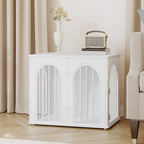 Hzuaneri Dog Cage Furniture, 68cm Dog Box for Home, 3 Doors, Arched Door, Modern Indoor Dog Crate for Dogs, Side Table, Heavy Duty Dog Cage, 68 x 49 x 56 cm, White DFC85513W