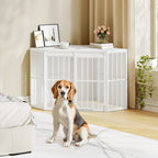 Hzuaneri Corner Dog Cage, Dog Box for Home Use, Dog Cage Furniture with Cushion and Sliding Doors, Modern Wooden Indoor Dog Box with Hinged Lid for Medium and Small Dogs, 107 x 59.6 x 64 cm, White DFC85903W