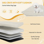Hzuaneri Corner Dog Cage, Dog Box for Home Use, Dog Cage Furniture with Cushion and Sliding Doors, Modern Wooden Indoor Dog Box with Hinged Lid for Medium and Small Dogs, 107 x 59.6 x 64 cm, White DFC85903W