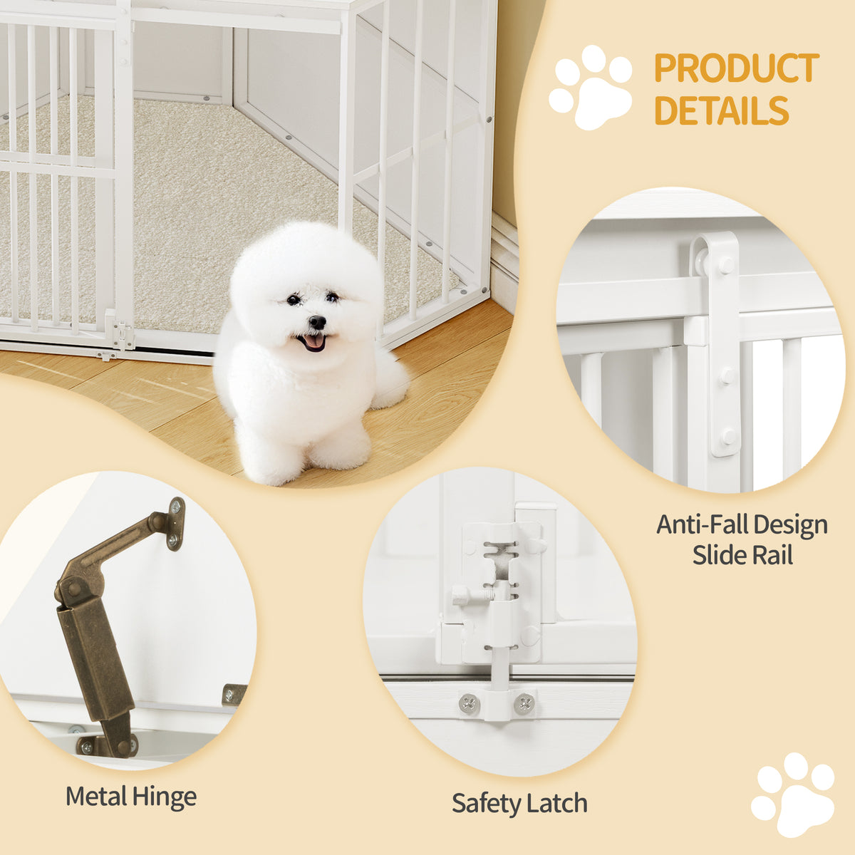 Hzuaneri Corner Dog Cage, Dog Box for Home Use, Dog Cage Furniture with Cushion and Sliding Doors, Modern Wooden Indoor Dog Box with Hinged Lid for Medium and Small Dogs, 107 x 59.6 x 64 cm, White DFC85903W