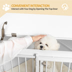 Hzuaneri Corner Dog Cage, Dog Box for Home Use, Dog Cage Furniture with Cushion and Sliding Doors, Modern Wooden Indoor Dog Box with Hinged Lid for Medium and Small Dogs, 107 x 59.6 x 64 cm, White DFC85903W
