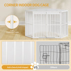 Hzuaneri Corner Dog Cage, Dog Box for Home Use, Dog Cage Furniture with Cushion and Sliding Doors, Modern Wooden Indoor Dog Box with Hinged Lid for Medium and Small Dogs, 107 x 59.6 x 64 cm, White DFC85903W