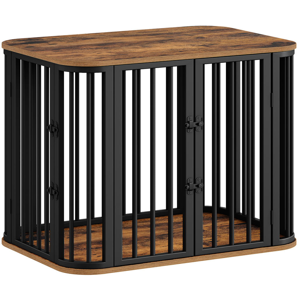Hzuaneri Dog Crate Furniture, 80 cm Multi-door Wooden Dog Crate, End Side Table for Small Medium Dogs, Modern Indoor Kennel, Anti-Chew Anti-Escape, 80 × 55 × 61.5cm, Rustic Brown DFC88801B