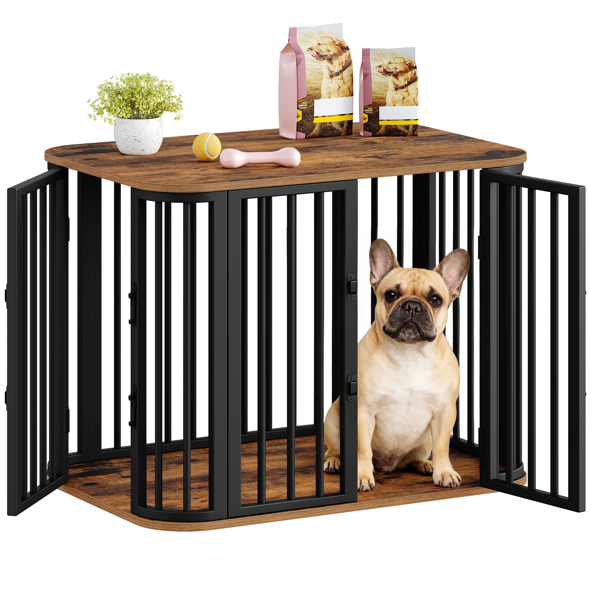 Hzuaneri Dog Crate Furniture, 80 cm Multi-door Wooden Dog Crate, End Side Table for Small Medium Dogs, Modern Indoor Kennel, Anti-Chew Anti-Escape, 80 × 55 × 61.5cm, Rustic Brown DFC88801B