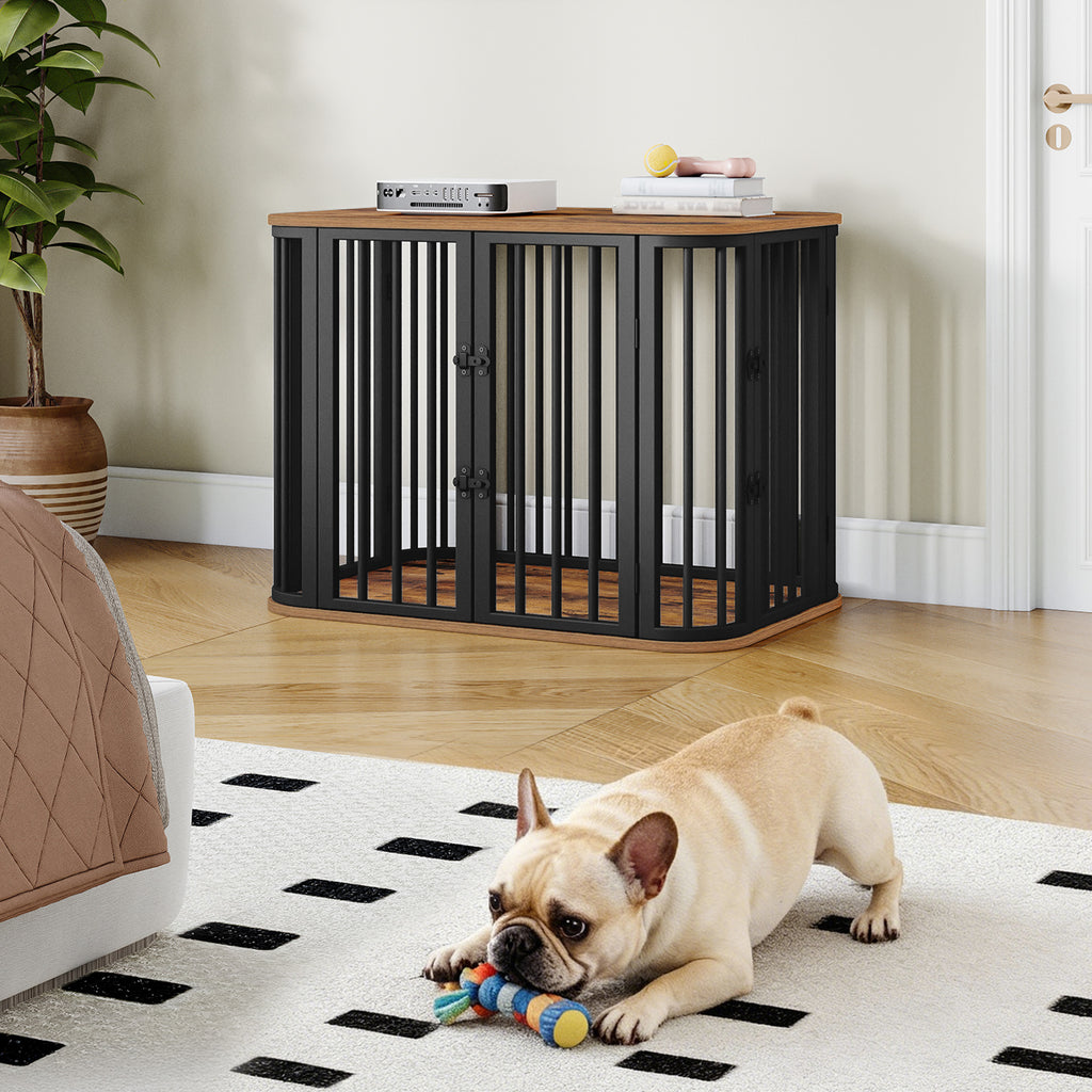 Hzuaneri Dog Crate Furniture, 80 cm Multi-door Wooden Dog Crate, End Side Table for Small Medium Dogs, Modern Indoor Kennel, Anti-Chew Anti-Escape, 80 × 55 × 61.5cm, Rustic Brown DFC88801B